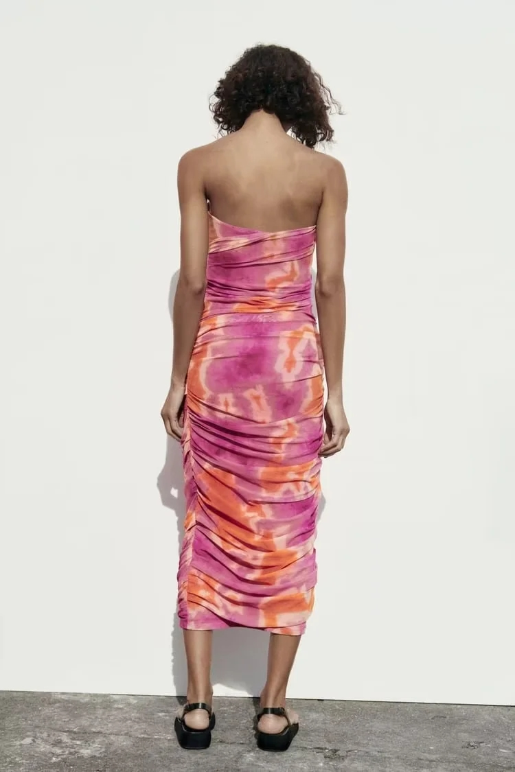 Fashion Color Silk Net Print Fold Dress Dress,Long Dress