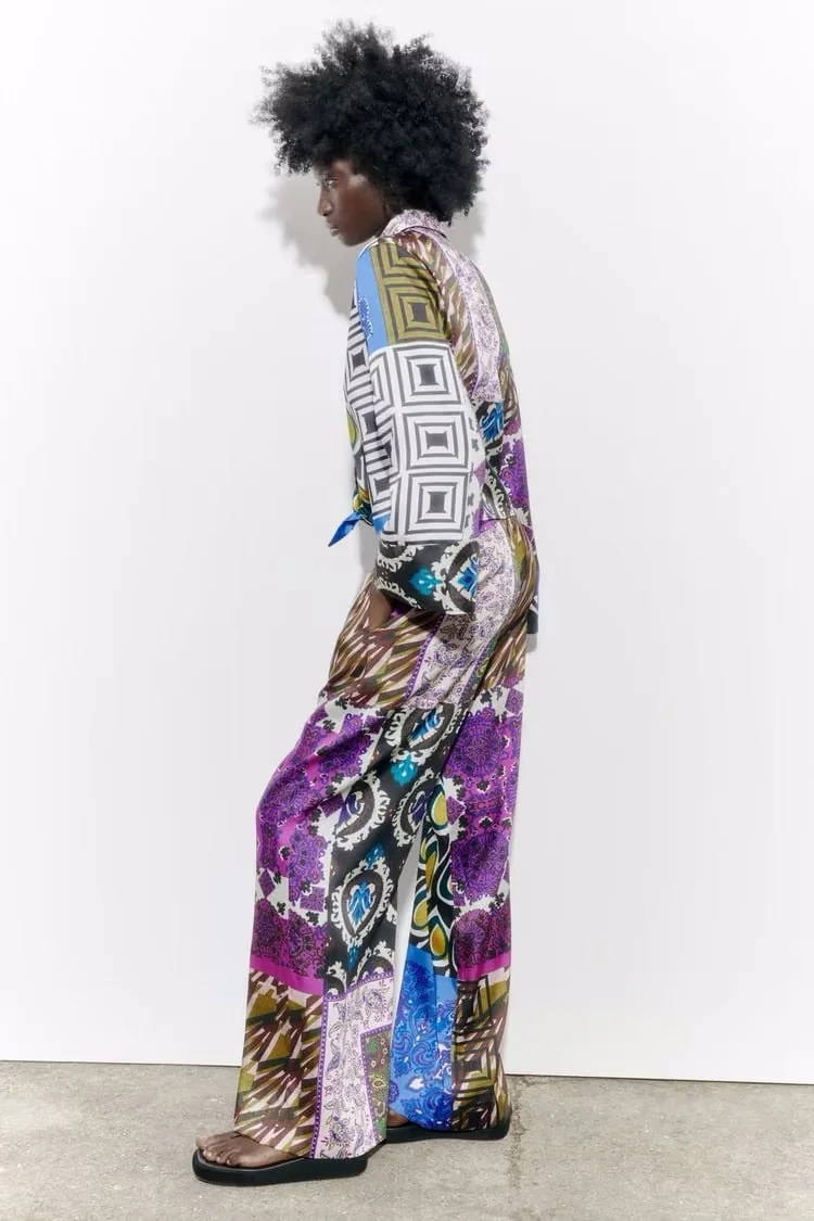 Fashion Color Woven Printing Wide -leg Trousers,Pants