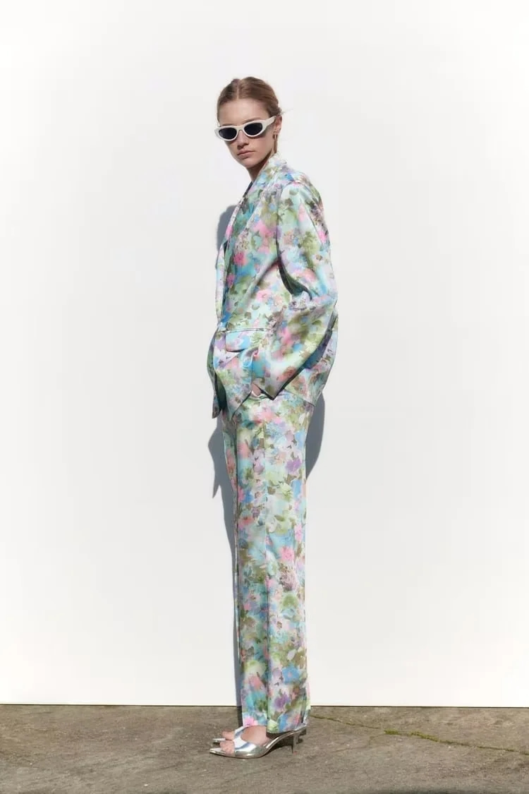 Fashion Color Torteral Printed Straight Trousers,Pants