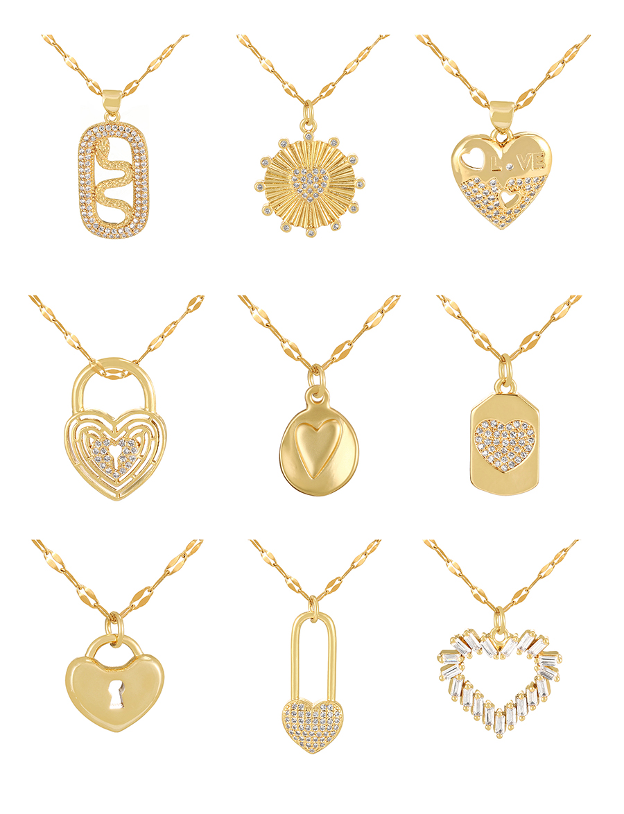 Fashion Gold 10 Titanium Steel Inlaid Love Lock Pendant Necklace,Necklaces