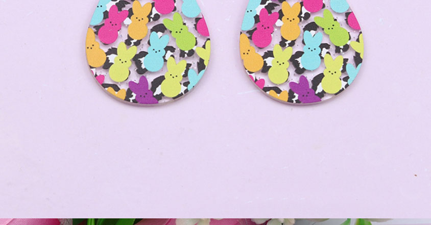 Fashion Color 8 Easter Yayli Printed Rabbit Water Droplet Pendant Earrings,Clip & Cuff Earrings
