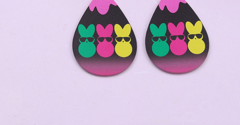 Fashion Color 8 Easter Yayli Printed Rabbit Water Droplet Pendant Earrings,Clip & Cuff Earrings
