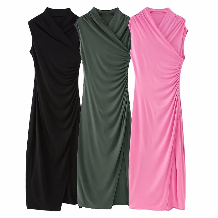 Fashion Pink Capital Fold Split Dress,Long Dress