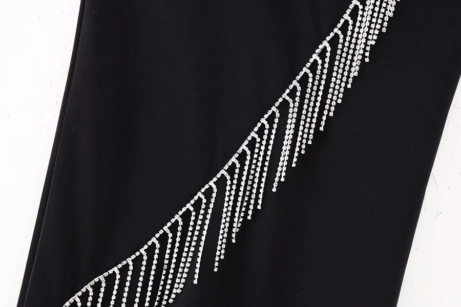 Fashion Black Jewelry Inlaid Round Neck Dress,Long Dress