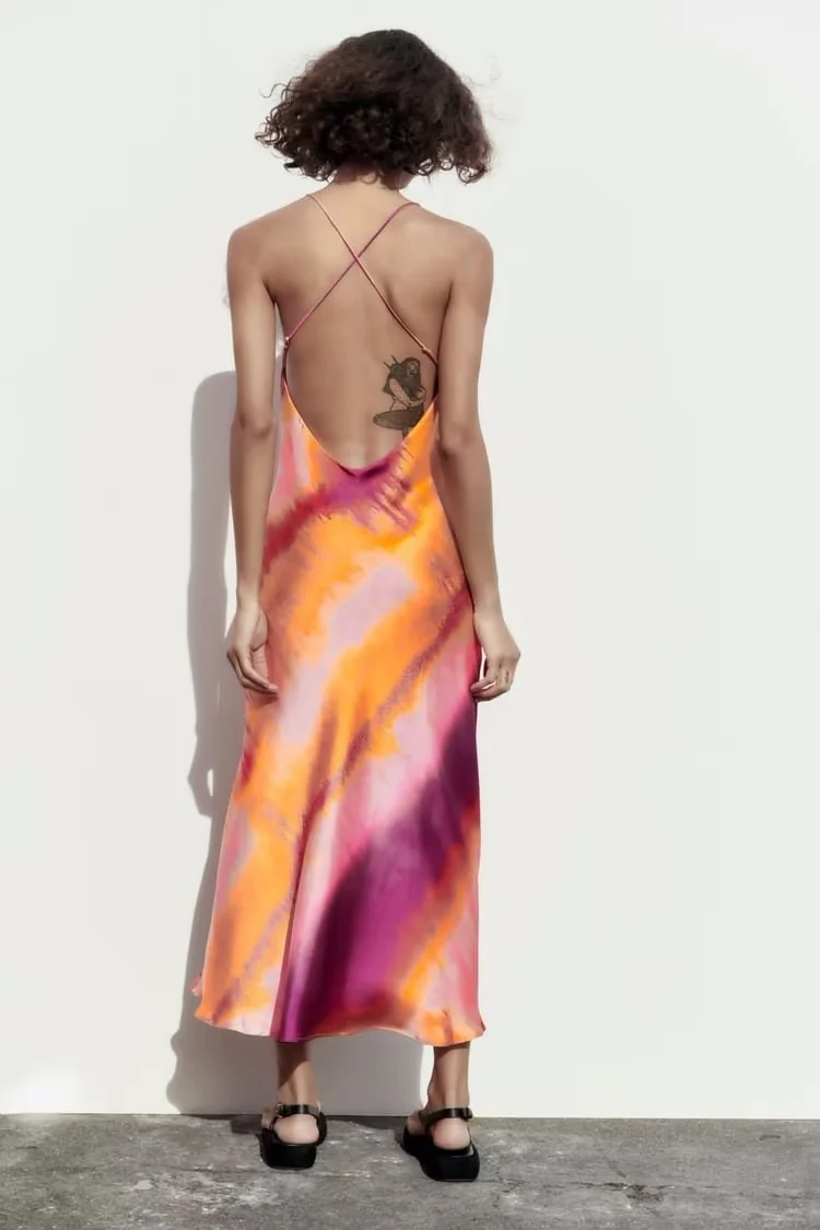 Fashion Color Slip Printing Back Anti -stranger Skirt,Long Dress