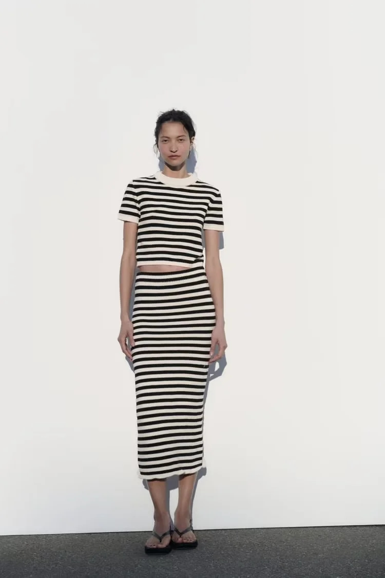 Fashion Stripe Striped Knitted Half -body Skirt,Skirts