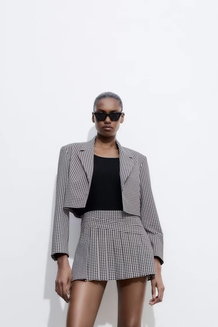 Fashion Grid Slutar Checkered Wide Pleated Skirt,Shorts