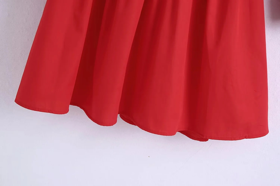 Fashion Red Sweet Lapel V -neck Collection Waist Dress,Long Dress