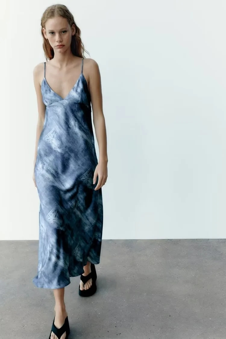 Fashion Printing Denim Printed V -neck Dress,Long Dress