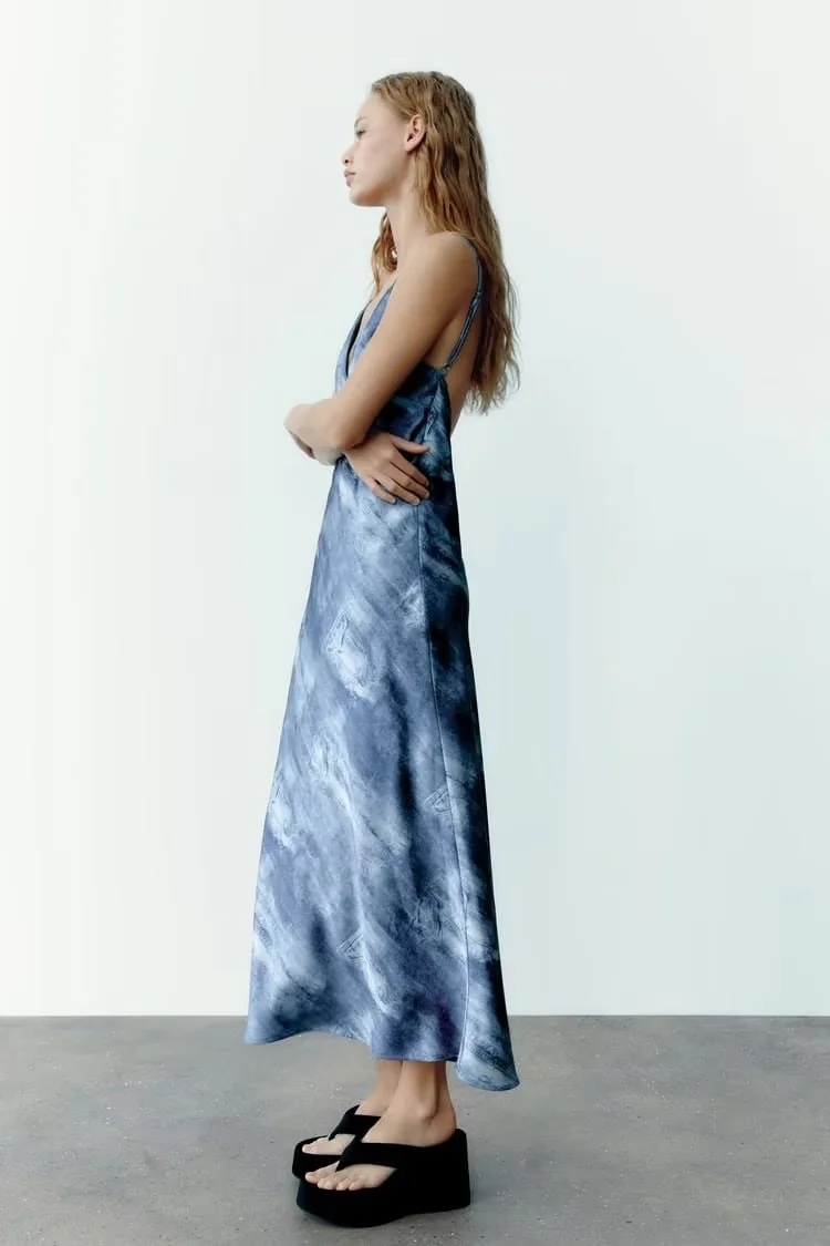 Fashion Printing Denim Printed V -neck Dress,Long Dress