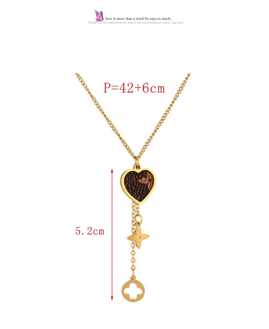 Fashion Rose Gold Titanium Steel Pu Old Pattern Love Pendant Flowing Su Four -leaf Grass Necklace,Necklaces