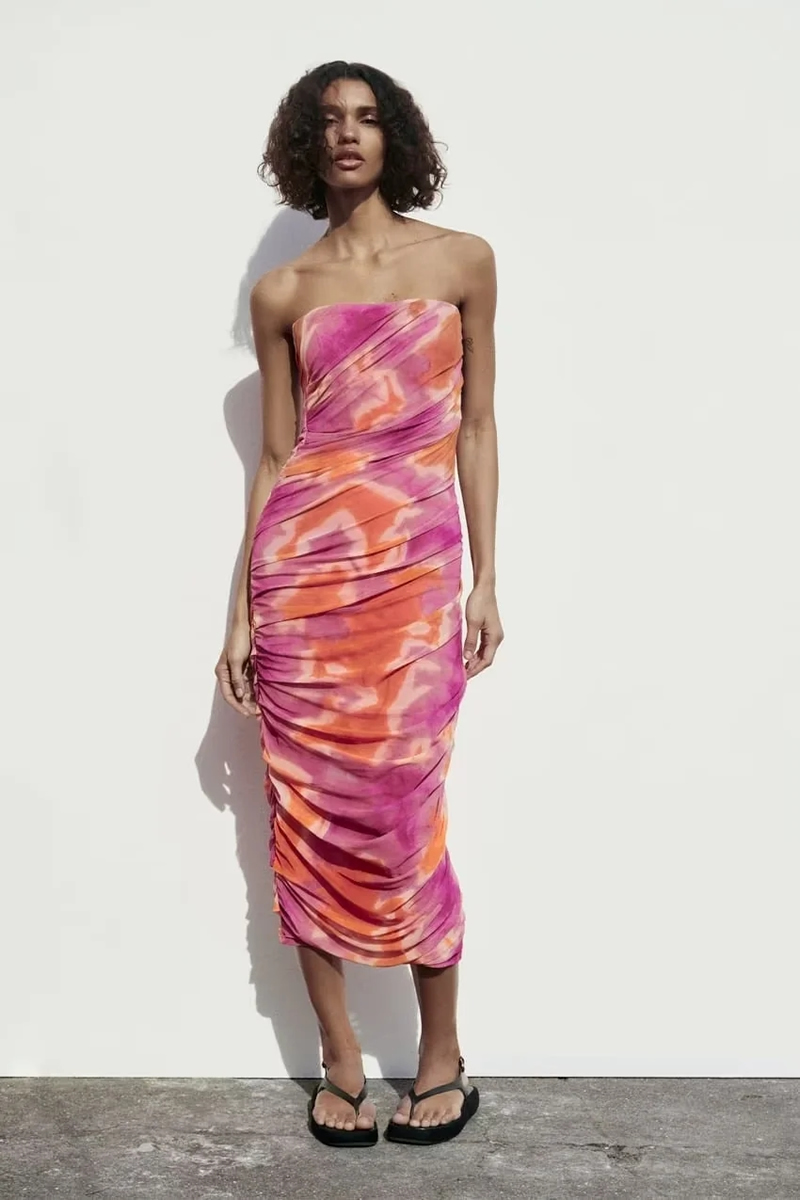 Fashion Rainbow Jewelry: Silk Net Print Fold Dress Dress,Long Dress