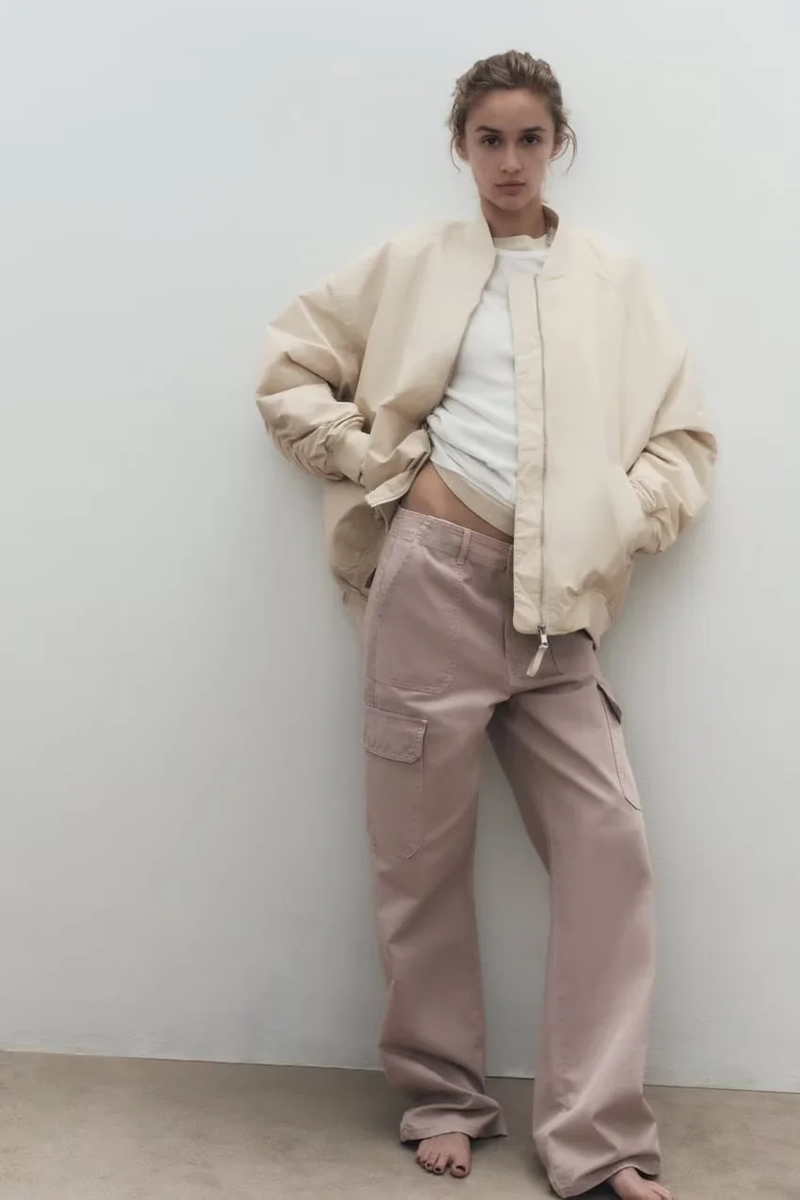 Fashion Pink Straight Tube Worker Trousers,Pants