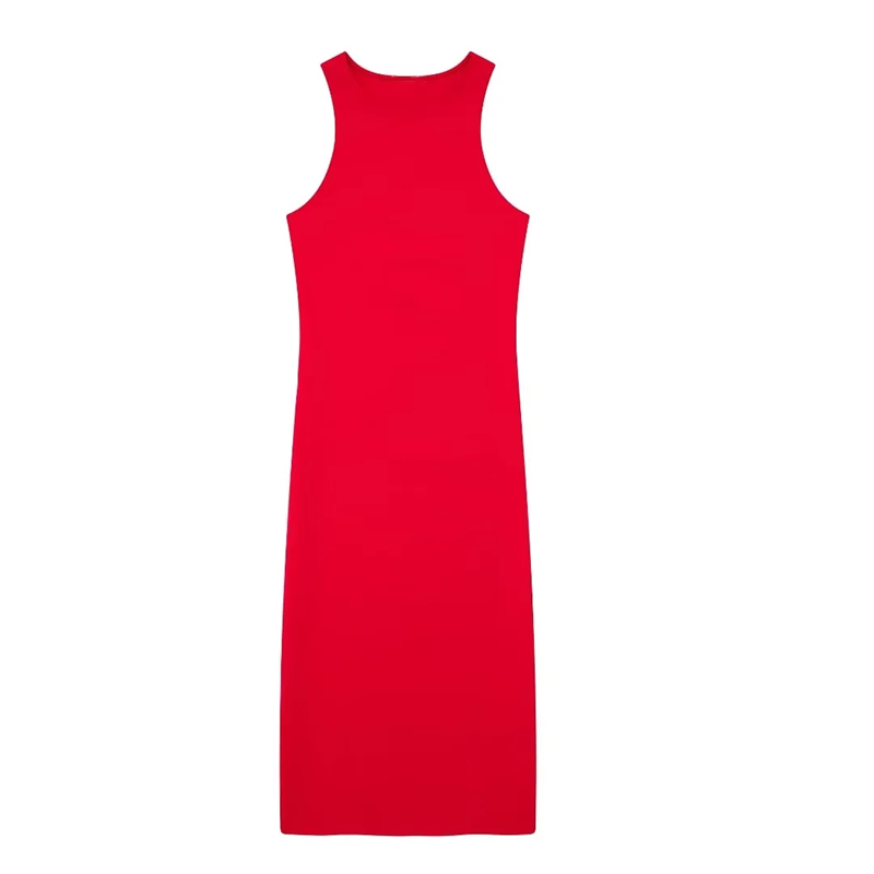 Fashion Red Cotton Knitting Round Neck Dress,Long Dress