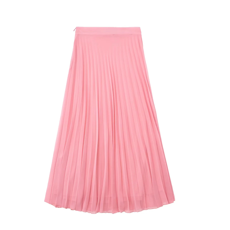 Fashion Pink Chiffon Pleated Skirt,Skirts