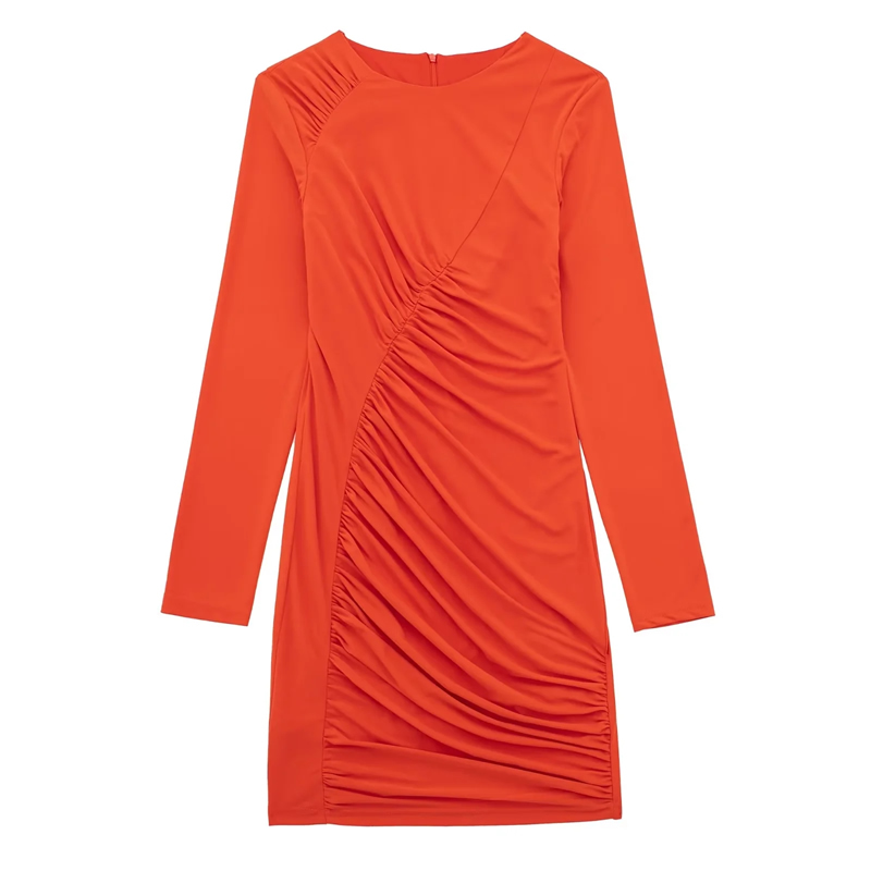 Fashion Orange Red Pure -colored Fold Dress,Long Dress
