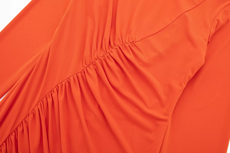 Fashion Orange Red Pure -colored Fold Dress,Long Dress