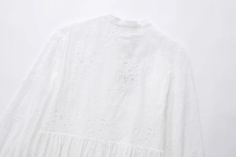 Fashion White Cotton Embroidery Buckle Dress,Long Dress