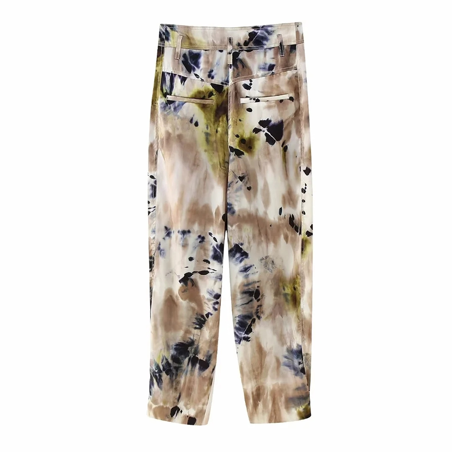 Fashion Color Tie -dye Folded Foot Trousers,Pants