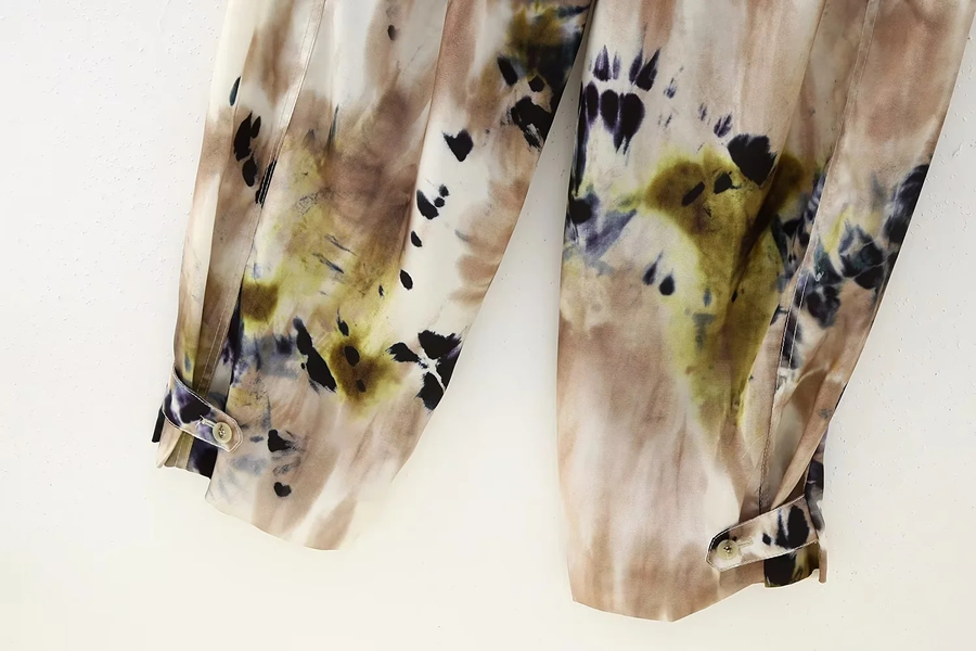 Fashion Color Tie -dye Folded Foot Trousers,Pants