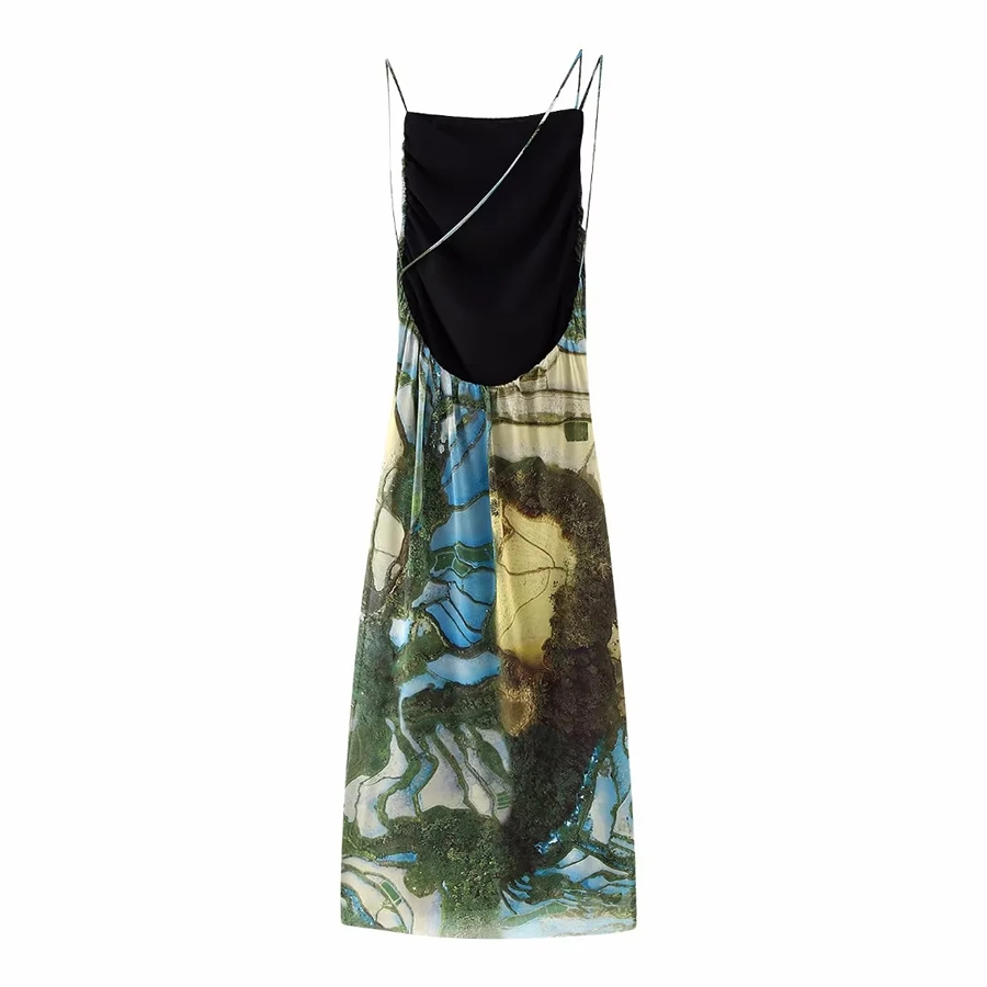 Fashion Color Printed Silk Net Dress,Long Dress
