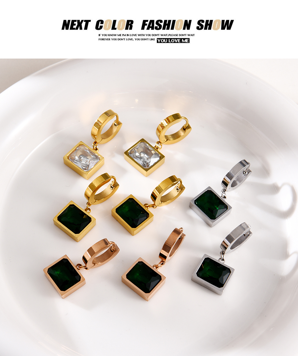 Fashion Gold+white Titanium Steel Inlaid Block Pendant Pendant Ear Ring,Earrings