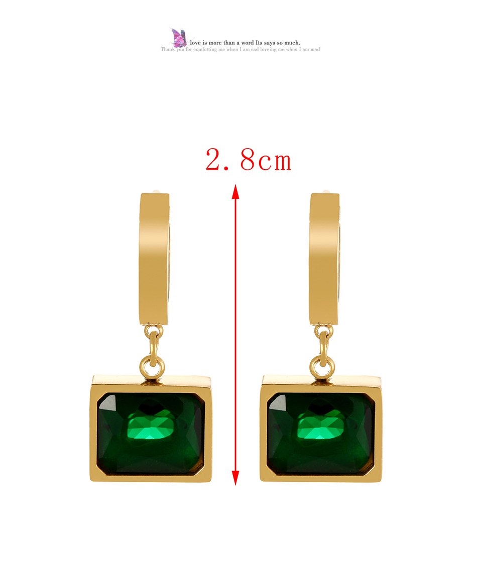Fashion Rose Gold+dark Green Titanium Steel Inlaid Block Pendant Pendant Ear Ring,Earrings