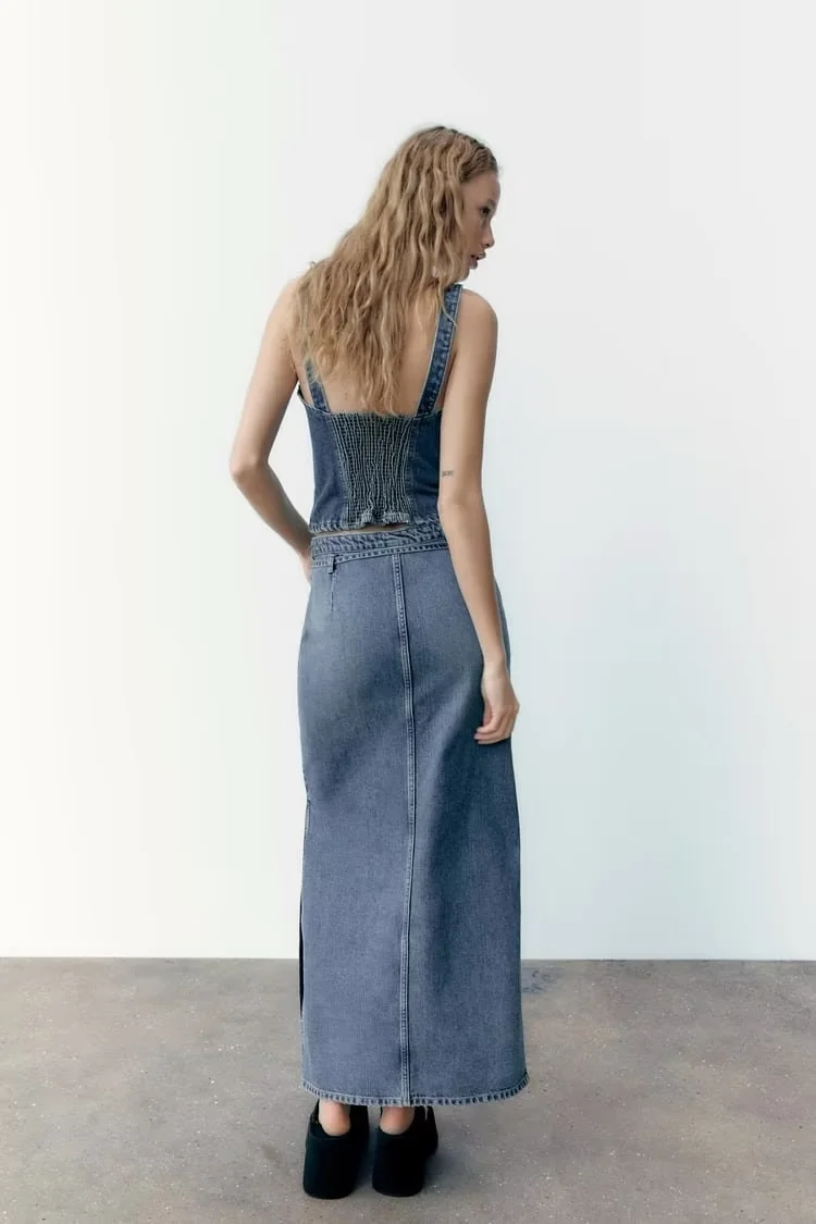 Fashion Blue Shuttle Denim Lace -up Split Skirt,Skirts