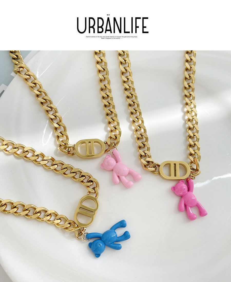 Fashion Red Alphabet Double D Balloon Bear Pendant Twist Thick Chain Necklace,Necklaces