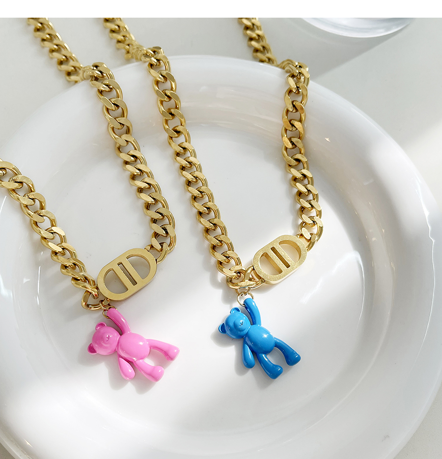 Fashion Purple Alphabet Double D Balloon Bear Pendant Twist Thick Chain Necklace,Necklaces