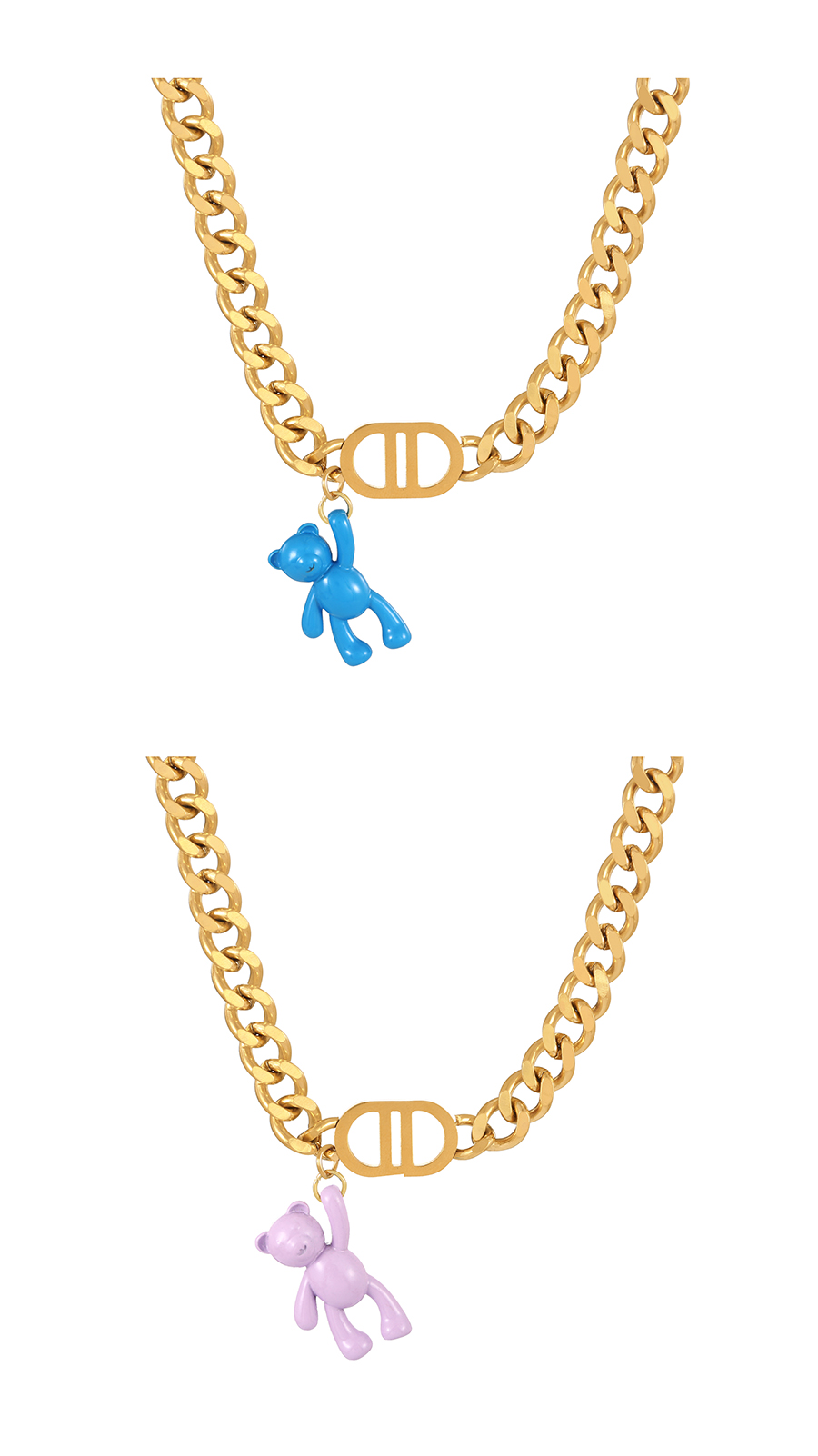 Fashion Blue Alphabet Double D Balloon Bear Pendant Twist Thick Chain Necklace,Necklaces