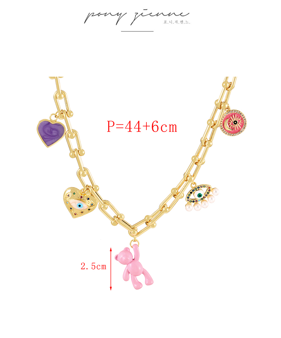 Fashion Golden 2 Copper Inlaid Zircon Balloon Bear Pendant Thick Chain Necklace,Necklaces