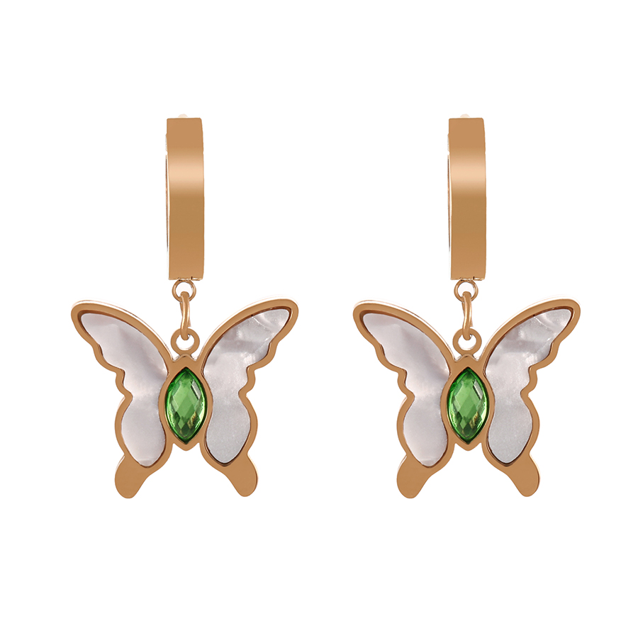 Fashion Rose Gold Titanium Steel Inlaid Zirconium Butterfly Shell Earrings Earrings,Earrings