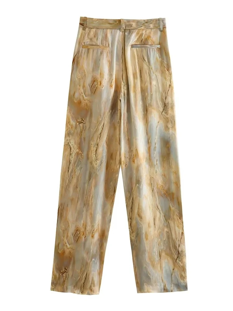Fashion Gold Polyester Tie-dye Straight-leg Trousers,Pants