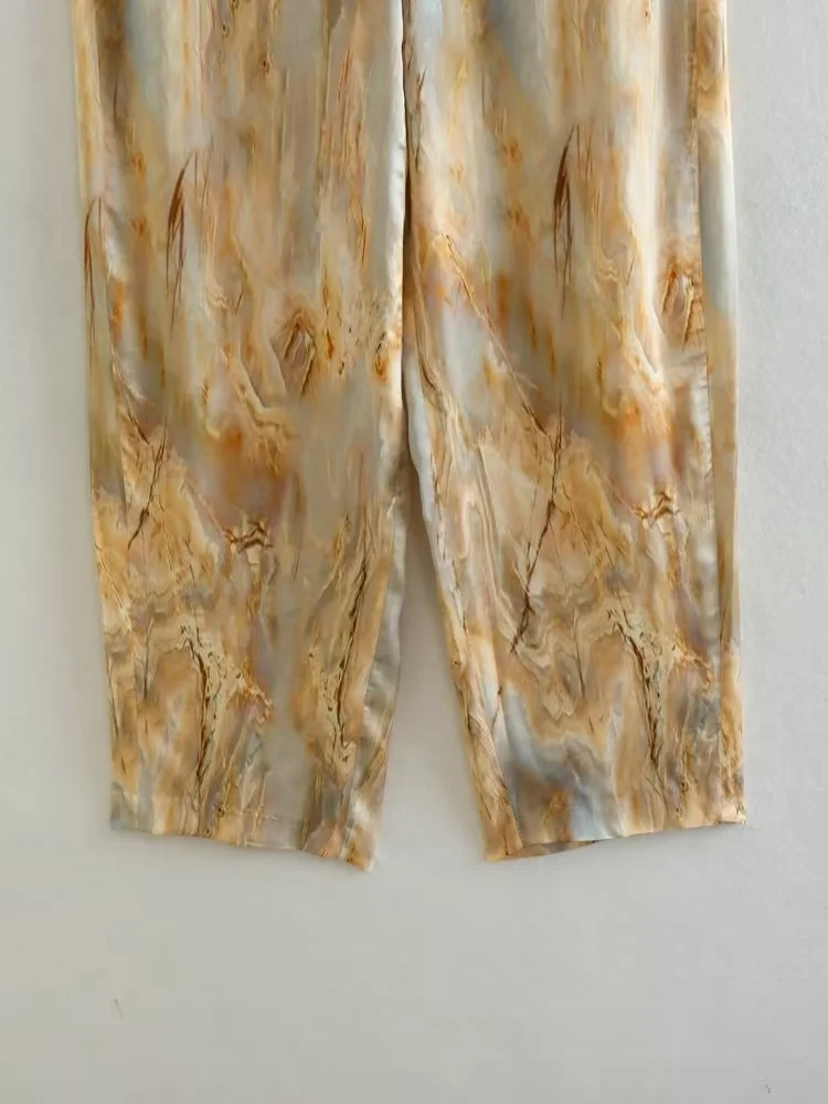 Fashion Gold Polyester Tie-dye Straight-leg Trousers,Pants