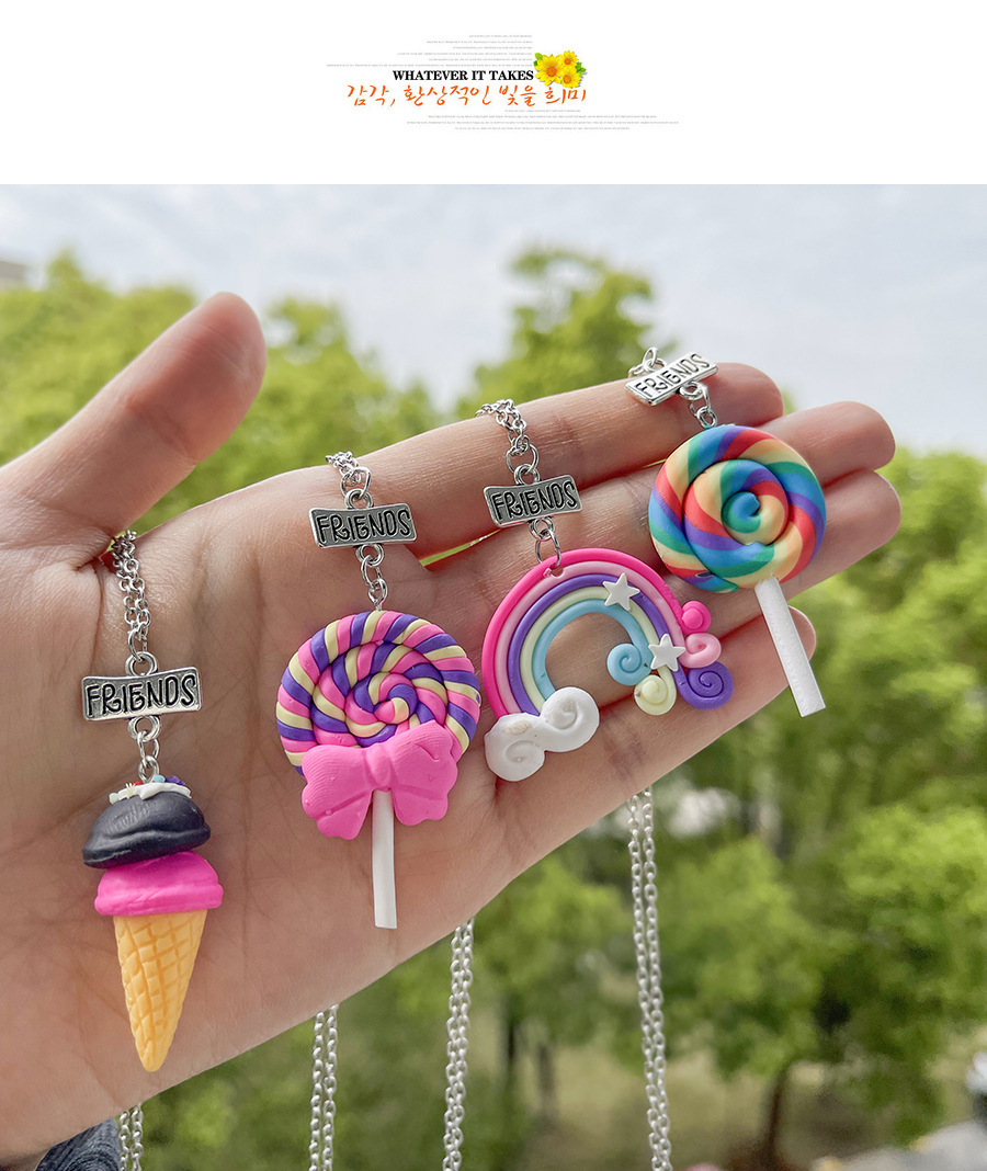 Fashion Color Alloy Letter Square Resin Ice Cream Necklace,Pendants
