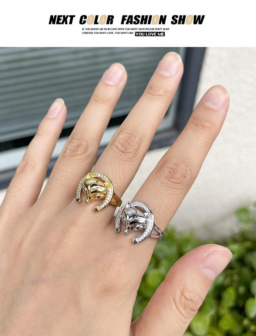 Fashion Silver Bronze Zircon Fox Ring,Rings