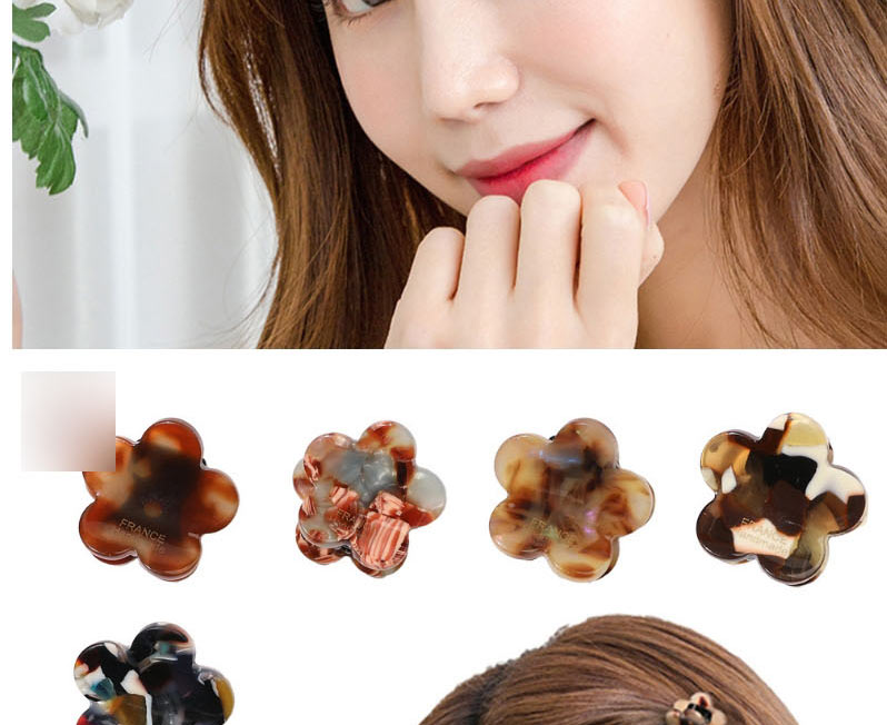 Fashion Amber Brown Acetate Gold Label Flower Grip,Hair Claws