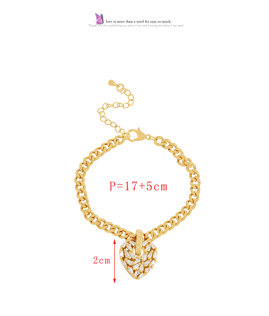 Fashion Gold-2 Bronze Zircon Heart Bracelet  Copper Inlaid Zircon,Bracelets