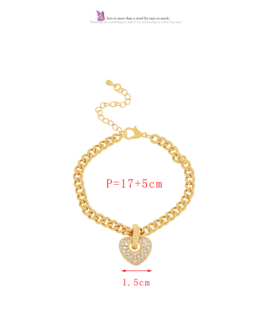 Fashion Gold-4 Bronze Zircon Heart Bracelet  Copper Inlaid Zircon,Bracelets