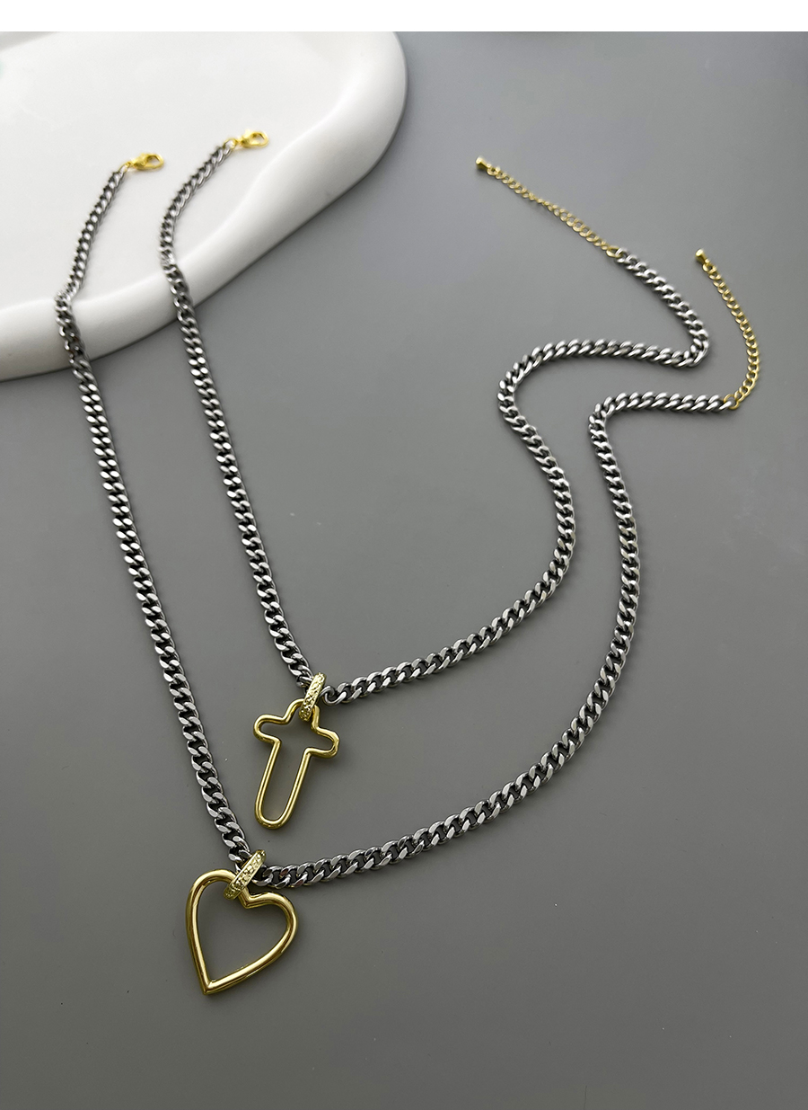 Fashion Silver Copper Bulky Chain Heart Pendant Necklace  Copper,Necklaces