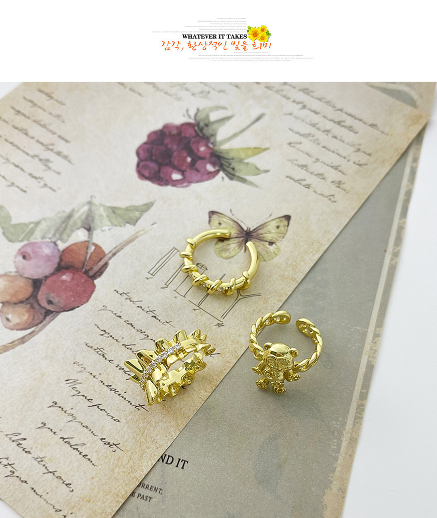 Fashion Gold-3 Bronze Zircon Bear Ring  Copper Inlaid Zircon,Rings