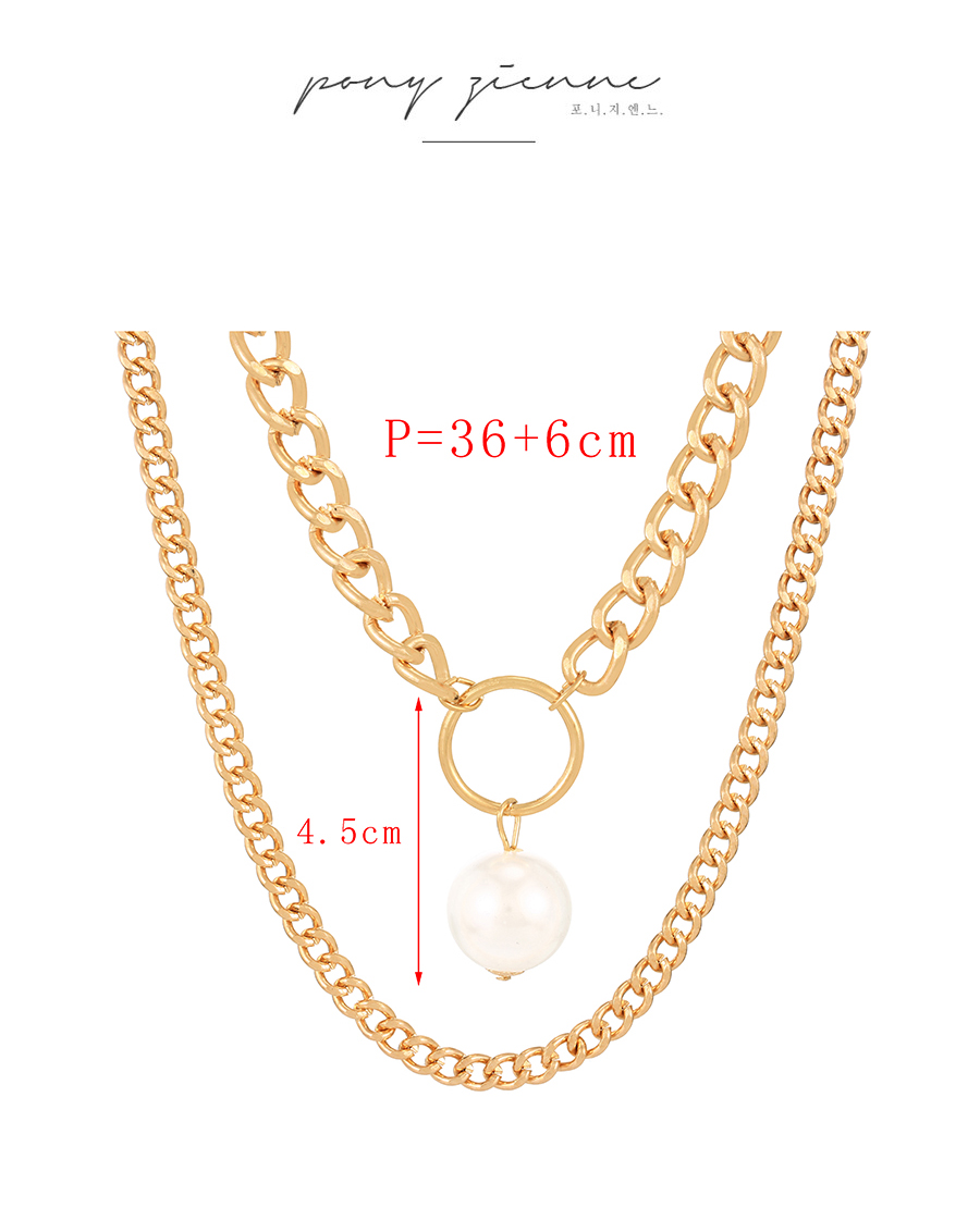 Fashion Gold Alloy Double Pearl Ring Thick Chain Double Layer Necklace,Multi Strand Necklaces