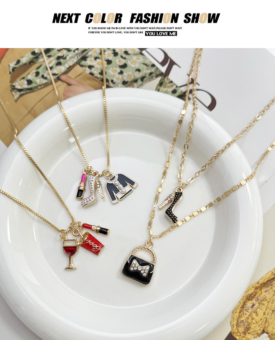 Fashion Gold Alloy Double Layer Diamond Drop Oil Shoes Bag Double Layer Necklace,Multi Strand Necklaces