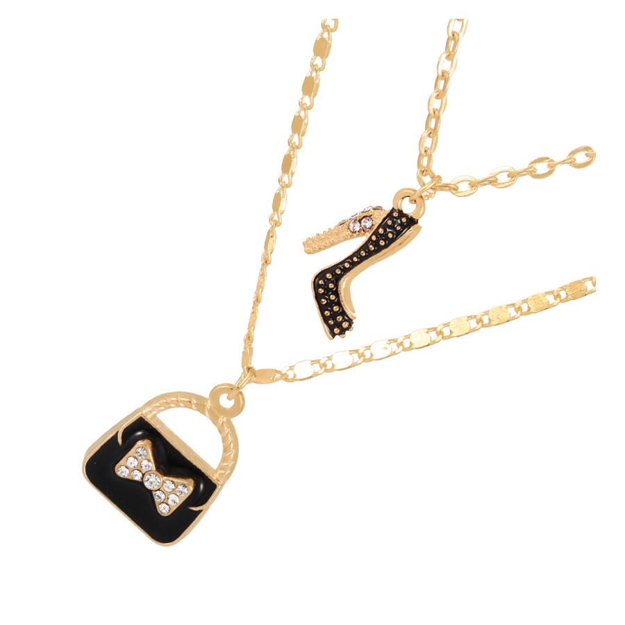 Fashion Gold Alloy Double Layer Diamond Drop Oil Shoes Bag Double Layer Necklace,Multi Strand Necklaces