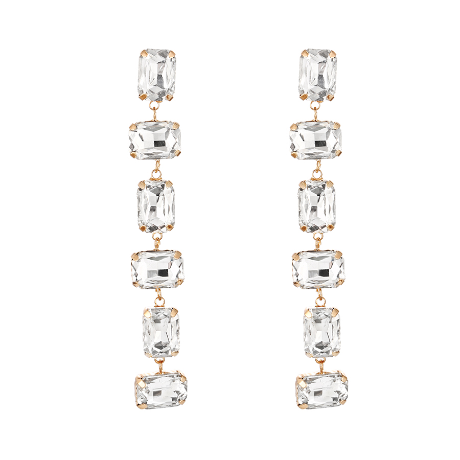 Fashion White Alloy Diamond Geometric Drop Earrings,Drop Earrings