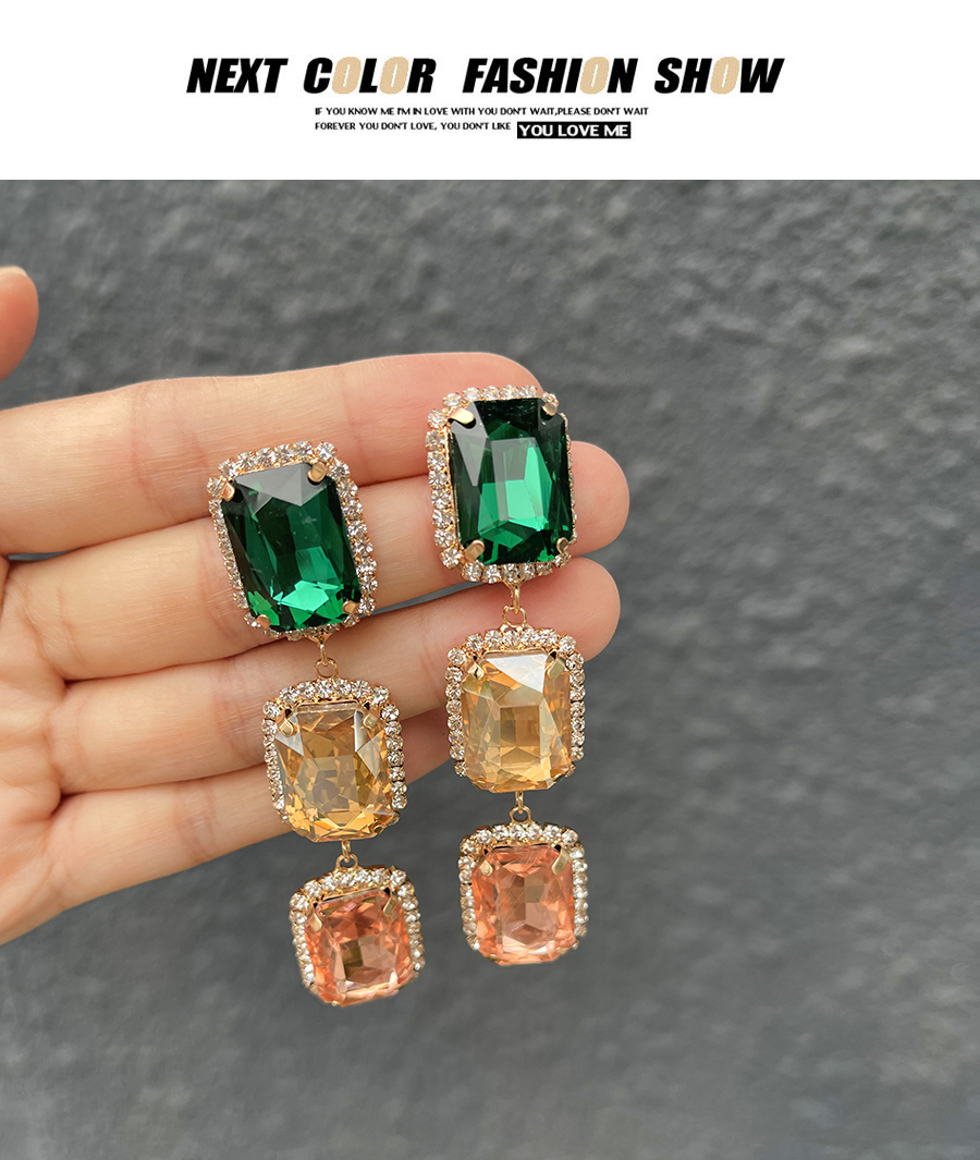 Fashion Color-2 Alloy Diamond Square Earrings,Drop Earrings