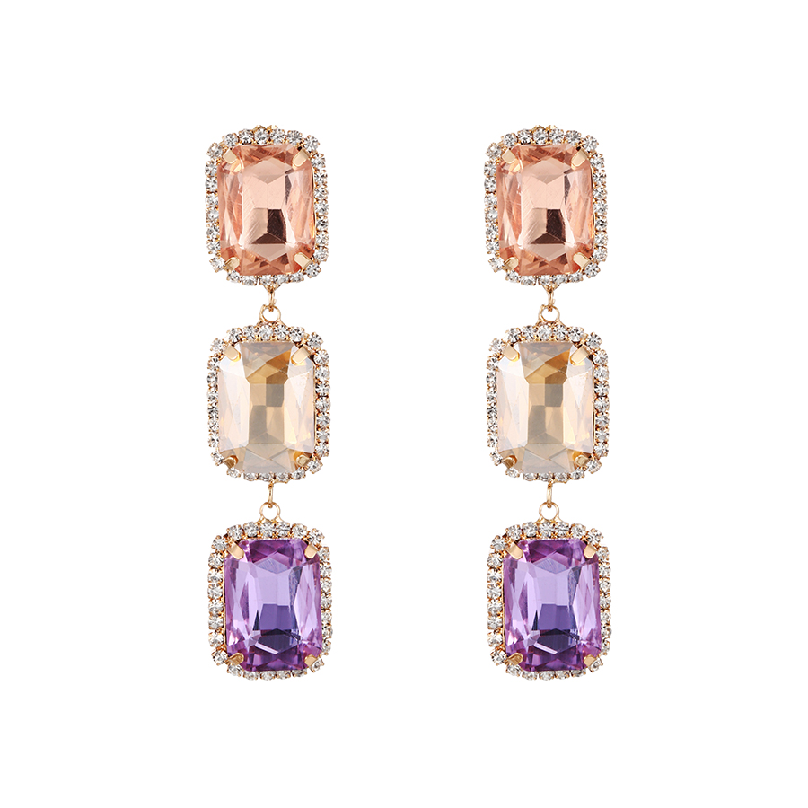 Fashion Color Alloy Diamond Square Earrings,Drop Earrings