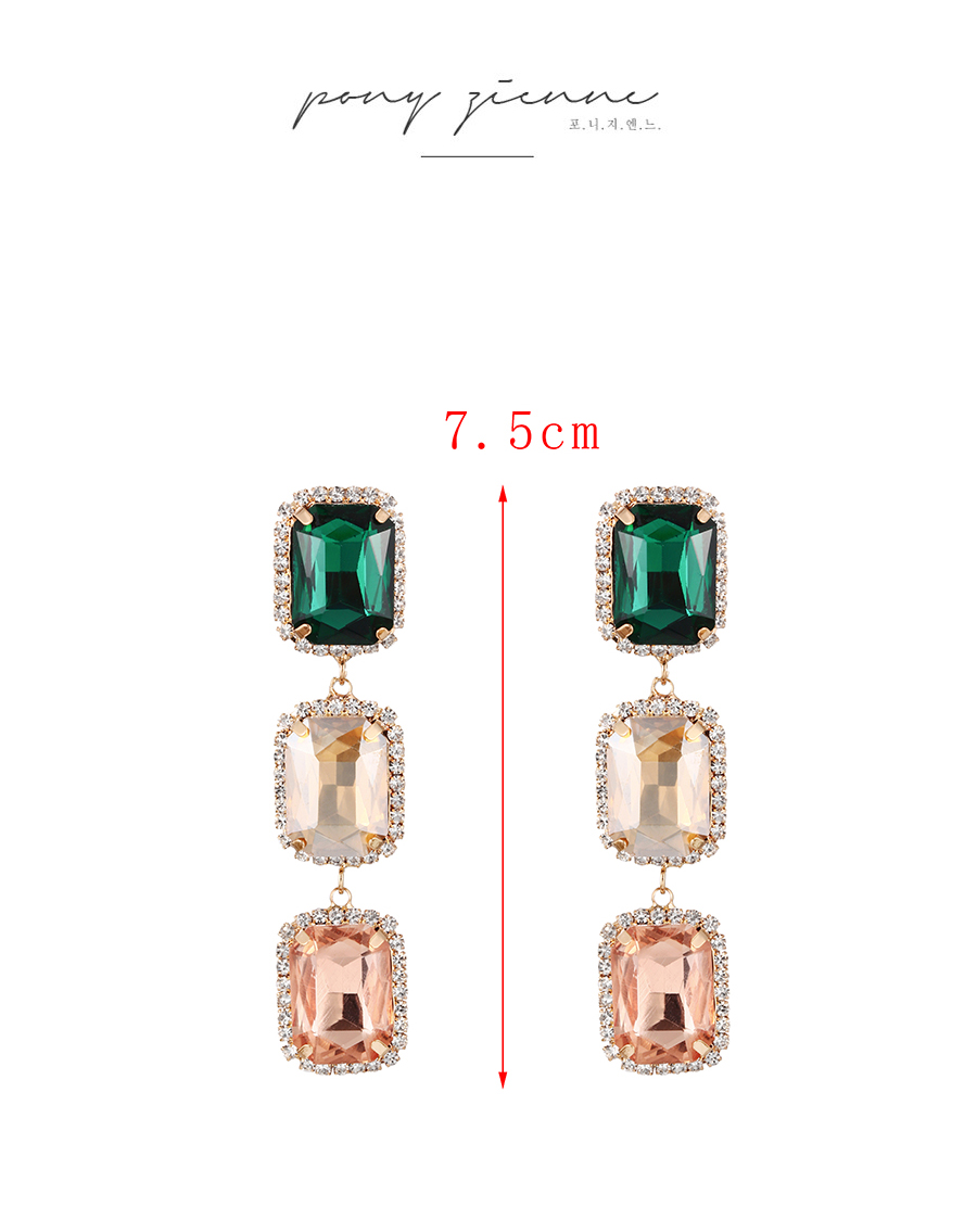 Fashion Color-2 Alloy Diamond Square Earrings,Drop Earrings