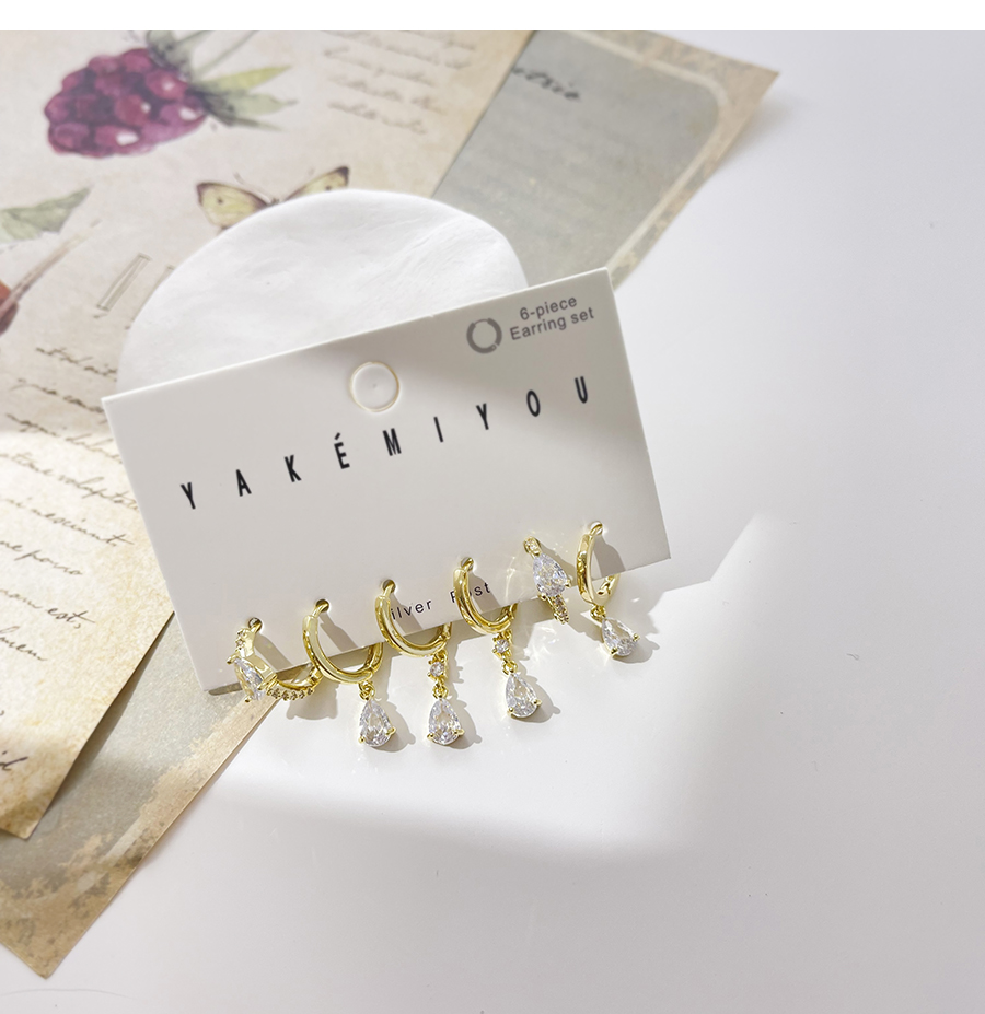 Fashion Gold 6-piece Set Of Copper Inlaid Zirconium Drop Earrings,Earring Set